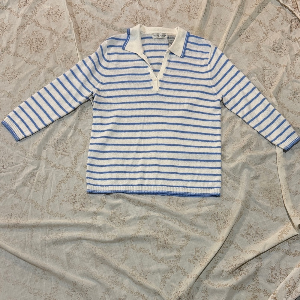 Vintage Preppy White Stag Blue and White Striped Sweater